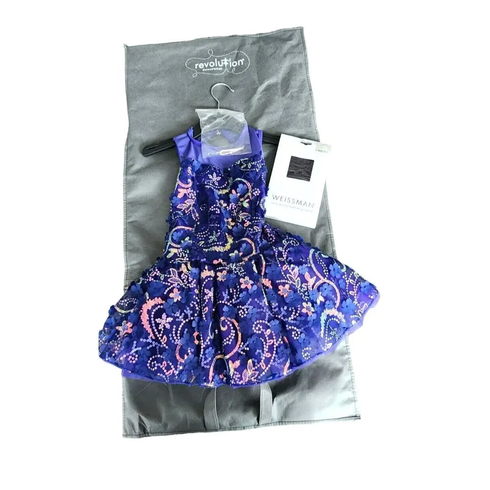 Revolution Dance Costume Competition Blue Floral‎ Dress Size MC